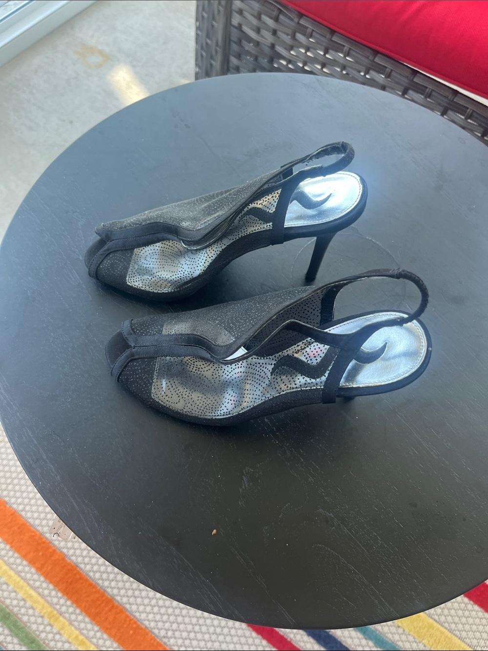 Nina Black Slingback Open-Toe Heels
